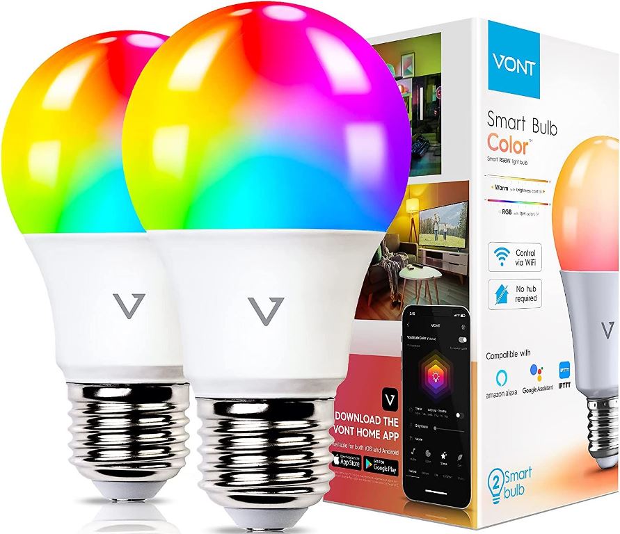 Vont Smart Light Bulbs with WiFi, Bluetooth & Compatible with Alexa & Google
