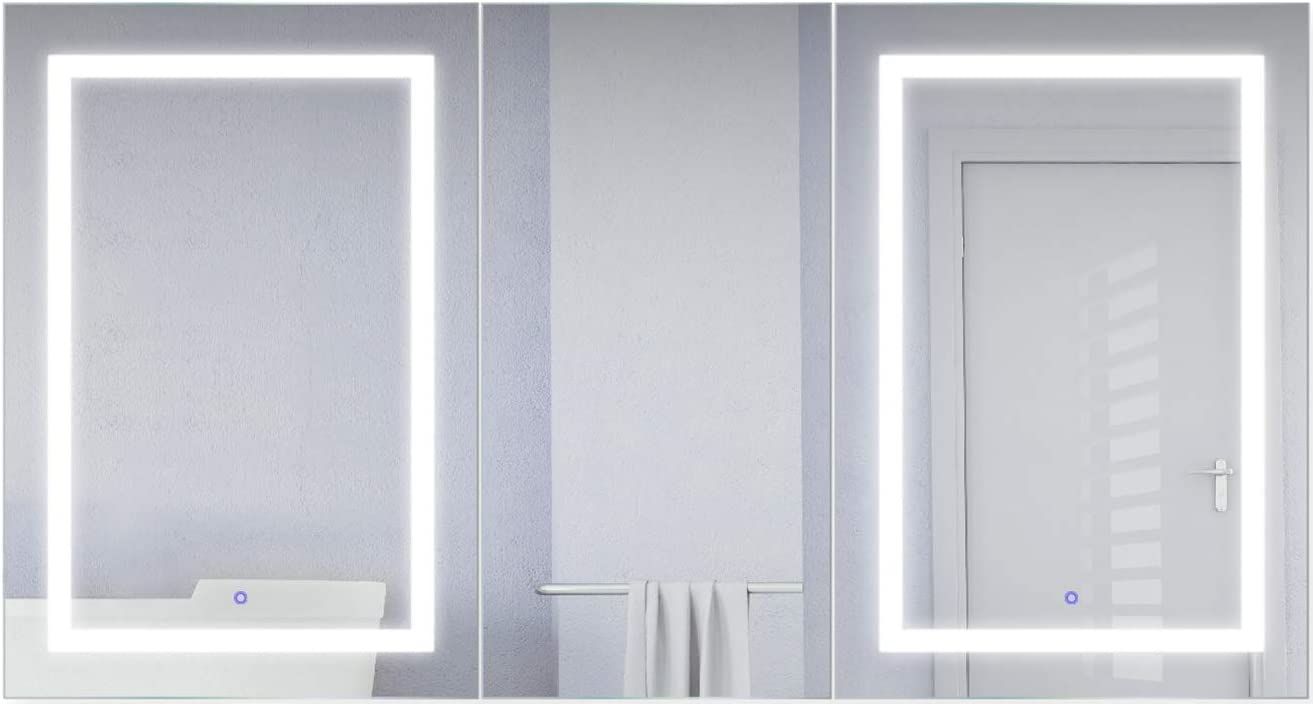 Krugg LED Medicine Cabinet with Dimmer, Defogger, Makeup-Mirror Inside & USB